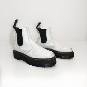 Doc Dr Martens 2976 Quad Platform White Leather Chelsea Boots Women Size 8 EU 39